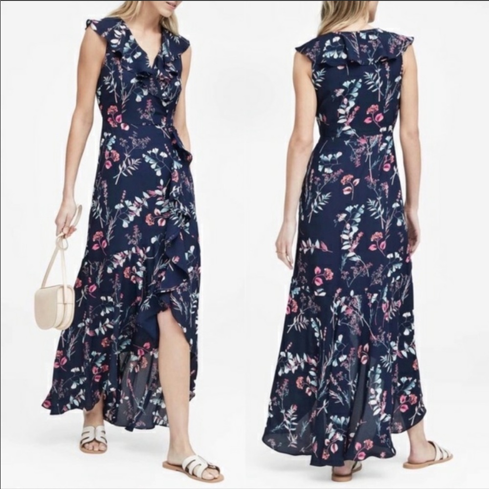Banana Republic navy floral maxi dress 2p